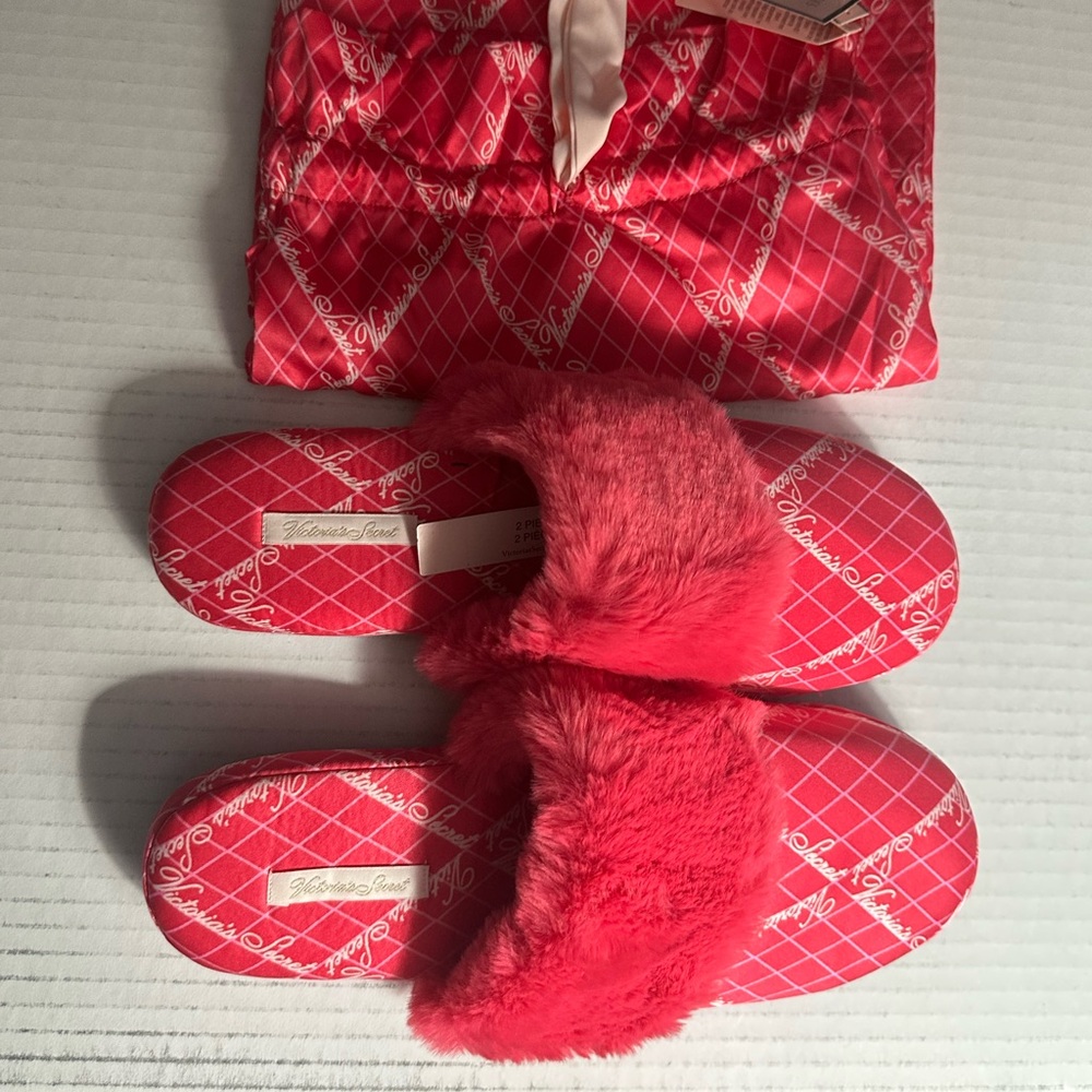 Victoria's Secret Vibrant Pink Slippers with Cream Details